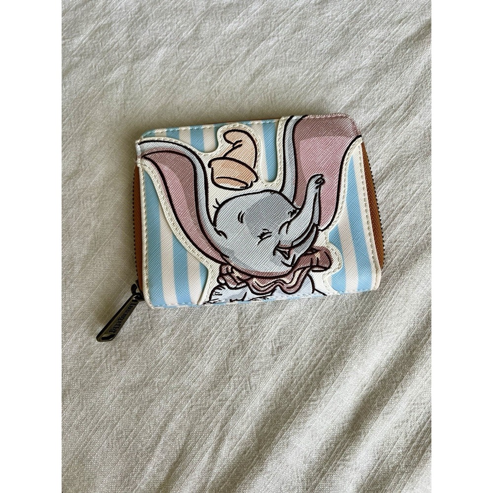 Disney Loungefly Dumbo Zip Around Card Wallet Circus Striped Faux Leather Clean